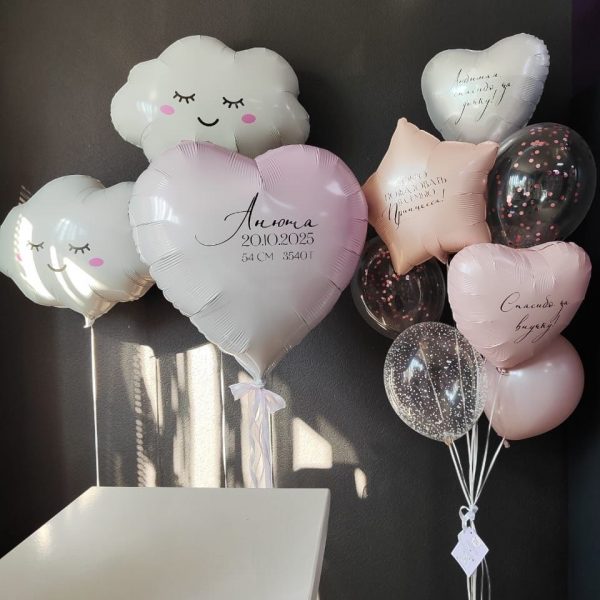 Композиция из гелиевых шаров на выписку из роддома